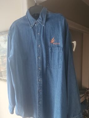 B'ful Denim Button Down Shirt w/ Embroidered Pegasus Logo & free iron-on  Star